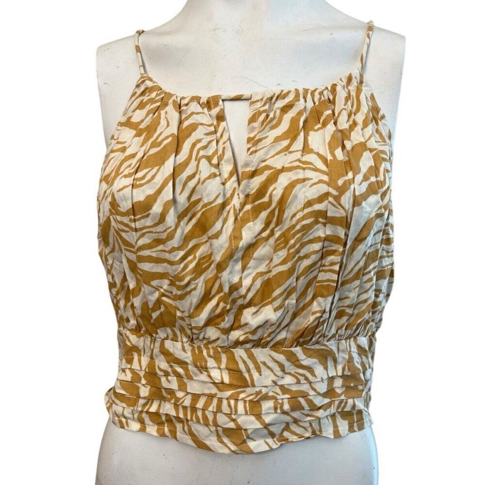 Ladies Large Giraffe Print Mustard Crop Top Strappy Elastic Sleeveles NWT Japna